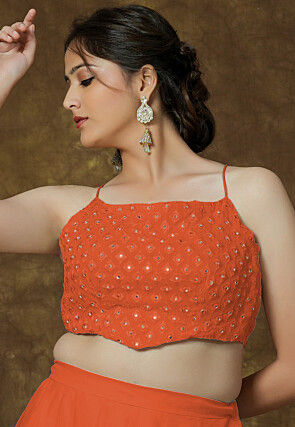 Embroidered Georgette Crop Top in Rust