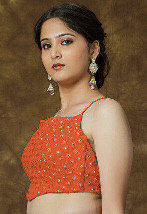 Embroidered Georgette Crop Top in Rust