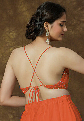 Embroidered Georgette Crop Top in Rust