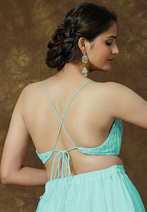 Embroidered Georgette Crop Top in Turquoise