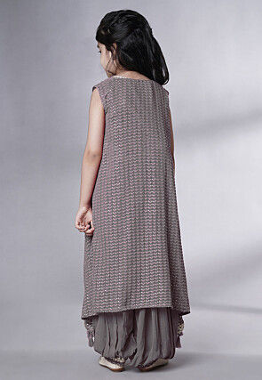 Embroidered Georgette Crop Top Set in Grey