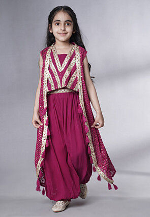 Embroidered Georgette Crop Top Set in Magenta