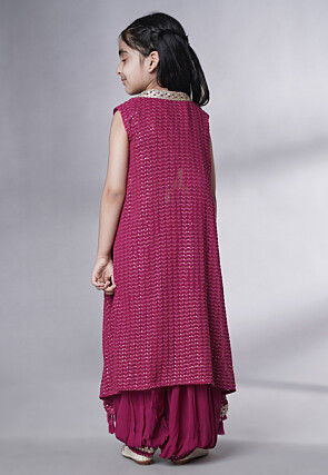 Embroidered Georgette Crop Top Set in Magenta