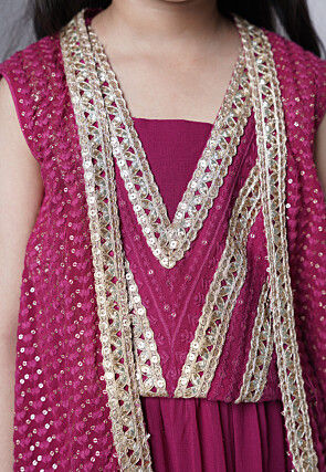 Embroidered Georgette Crop Top Set in Magenta