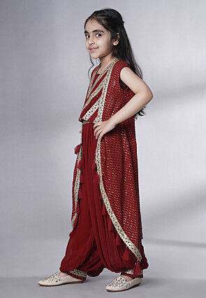 Embroidered Georgette Crop Top Set in Maroon