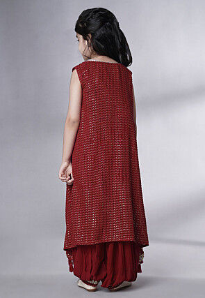 Embroidered Georgette Crop Top Set in Maroon