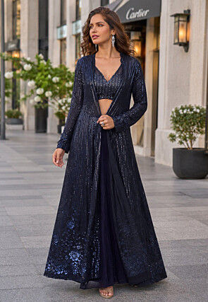 blue indo western dress for women Buy Ethnic Blossoms Net Navy Blue Floral Embroidered Indo Western, Designer Indo  Western Dress Readymade Lehenga Choli For Womens, Best Dress For Womens,  Large at Amazon.in