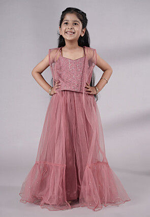 Embroidered Georgette Crop Top Set in Old Rose