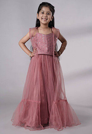 Embroidered Georgette Crop Top Set in Old Rose