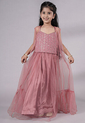 Embroidered Georgette Crop Top Set in Old Rose