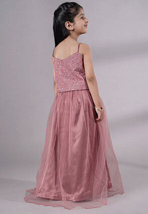 Embroidered Georgette Crop Top Set in Old Rose