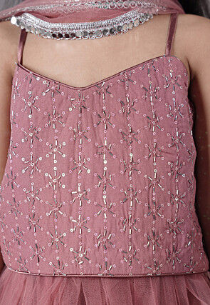 Embroidered Georgette Crop Top Set in Old Rose