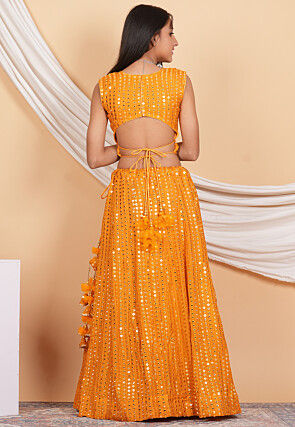 Embroidered Georgette Crop Top Set in Orange