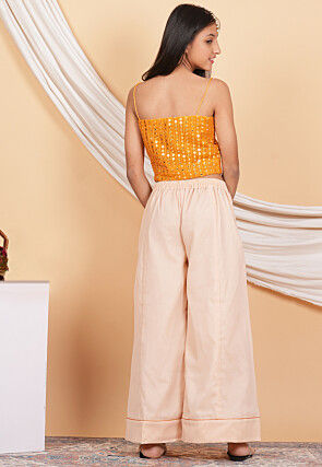 Embroidered Georgette Crop Top Set in Orange