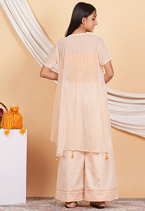 Embroidered Georgette Crop Top Set in Orange