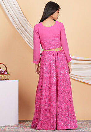 Embroidered Georgette Crop Top Set in Pink