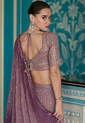 Embroidered Georgette Crop Top Set in Purple
