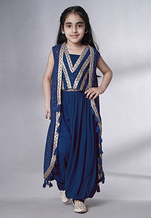 Embroidered Georgette Crop Top Set in Teal Blue