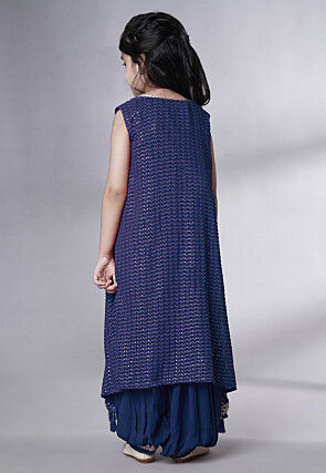 Embroidered Georgette Crop Top Set in Teal Blue