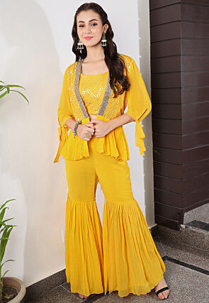Buy Yellow Sharara Suit,haldi Mehendi Gharara Outfit, Zardozi and Zari  Embroidery Short Kurti Sharara Suit Online in India - Etsy