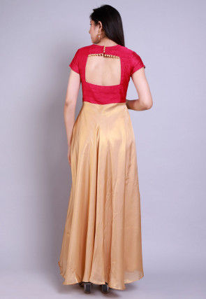 Embroidered Georgette Deep Back Kurta in Golden and Pink