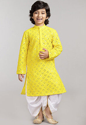 Embroidered Georgette Dhoti Kurta in Yellow