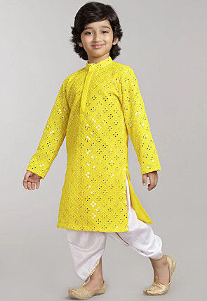 Embroidered Georgette Dhoti Kurta in Yellow