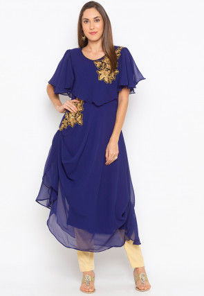 Embroidered Georgette Dress in Blue