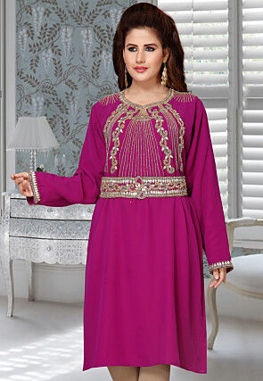 Embroidered Georgette Dress in Fuchsia