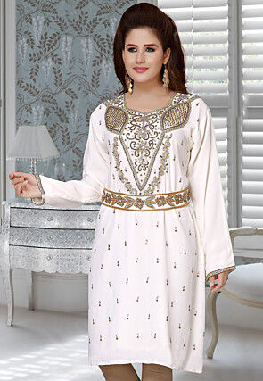 Embroidered Georgette Dress in Off White
