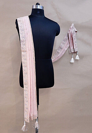 Embroidered Georgette Dupatta in Baby Pink