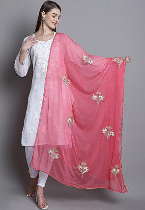 Embroidered Georgette Dupatta in Light Pink
