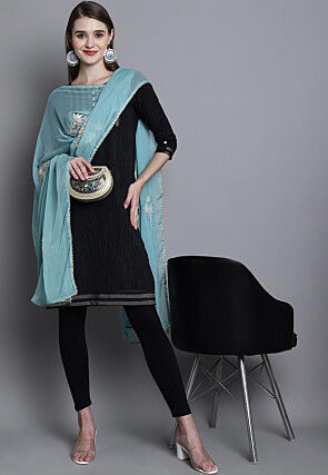 Embroidered Chiffon Dupatta in Light Teal Blue