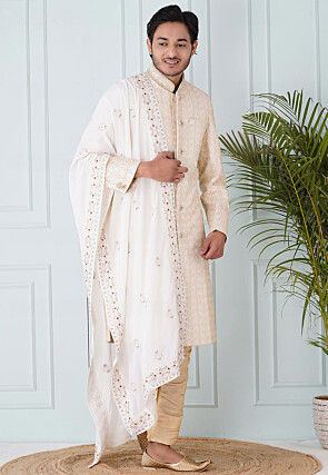 Embroidered Georgette Dupatta in Off White