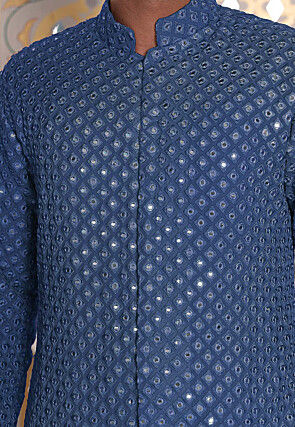 Embroidered Georgette Front Open Kurta in Light Blue