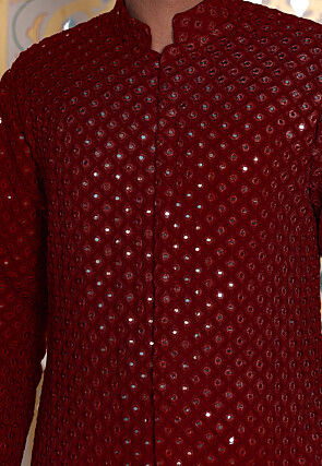 Embroidered Georgette Front Open Kurta in Maroon
