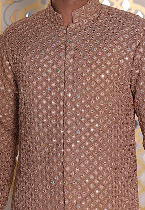 Embroidered Georgette Front Open Kurta in Rose Gold