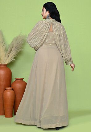 Embroidered Georgette Gown in Beige