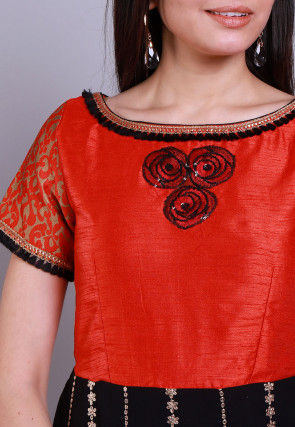 Embroidered Georgette Gown in Black and Orange