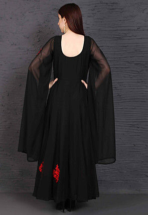 Embroidered Georgette Gown in Black