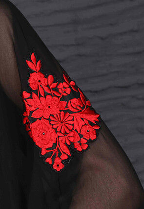 Embroidered Georgette Gown in Black