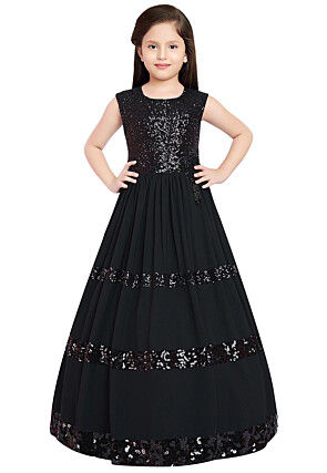 Embroidered Georgette Gown in Black