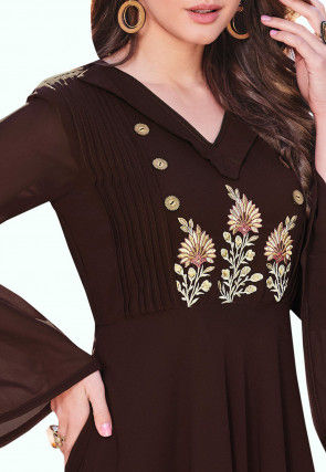 Embroidered Georgette Gown in Brown
