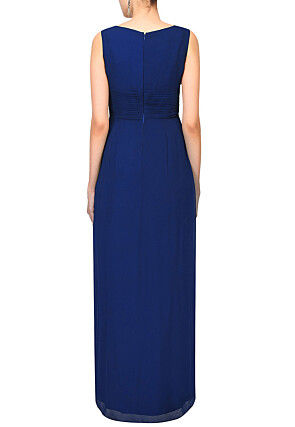Embroidered Georgette Gown in Dark Blue