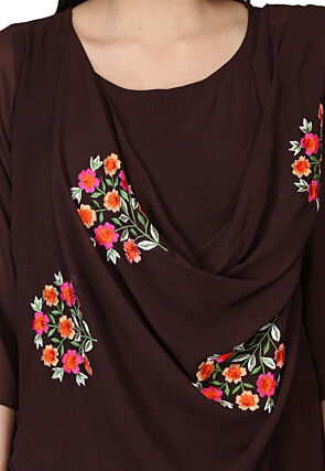 Embroidered Georgette Gown in Dark Brown