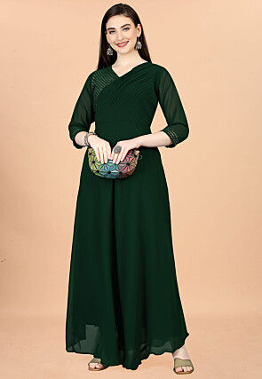 Buy VESFRITA Bottle Green Colour Gerogett Dress with Belt
