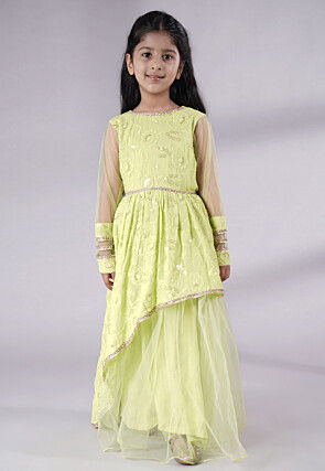 Embroidered Georgette Gown in Light Green
