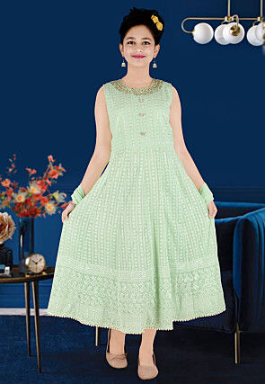 Embroidered Georgette Gown in Light Green