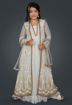 Embroidered Georgette Gown in Off White