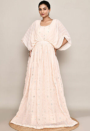 Embroidered Georgette Gown in Peach